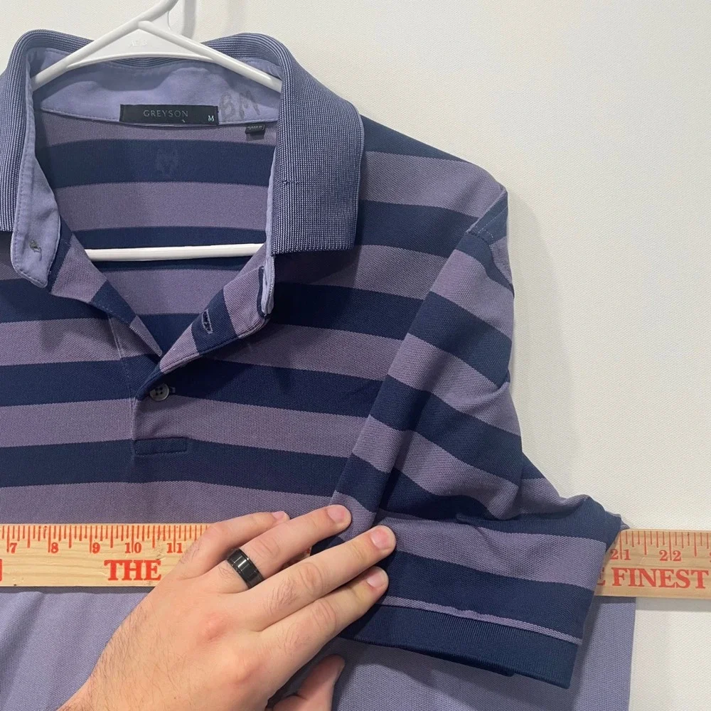 GREYSON Men's Striped Polo Shirt Lavender Navy Blue Size M Golf Casual - Picture 3 of 6